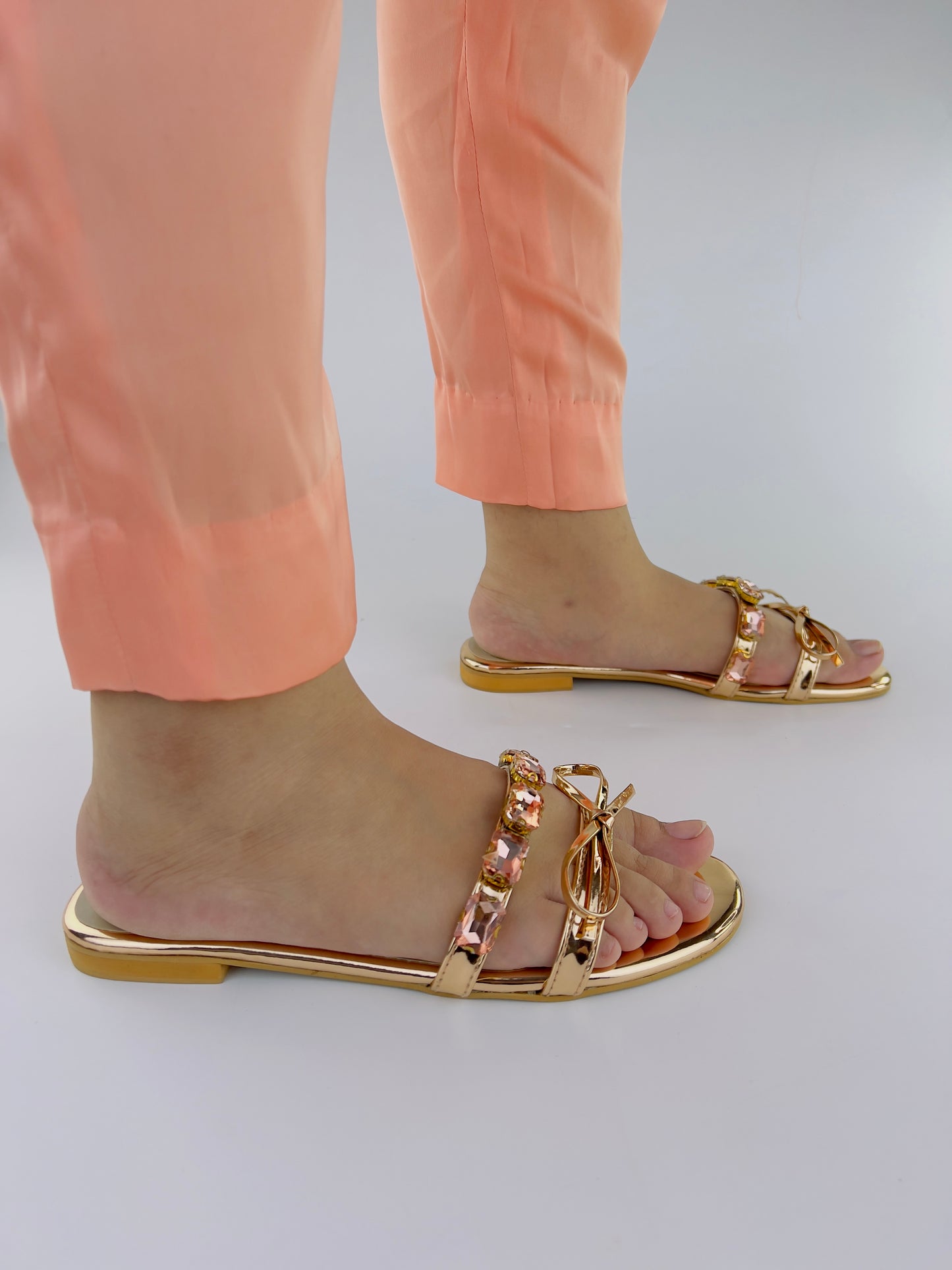 Myra Shiny Metallic Leather Rose Gold Mules-11070