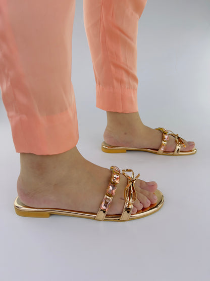 Myra Shiny Metallic Leather Rose Gold Mules