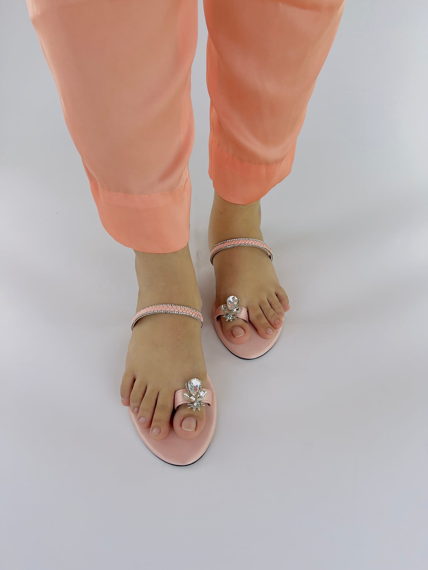 Ember Pink Toe Ring Braid Straps Slip On Flats