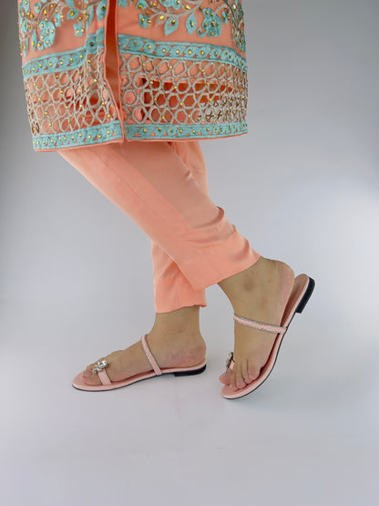 Ember Pink Toe Ring Braid Straps Slip On Flats