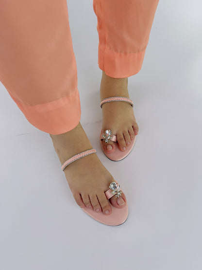 Ember Pink Toe Ring Braid Straps Slip On Flats