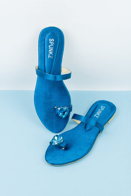 Heart Blue slip on sandals (11076) - Spunkz