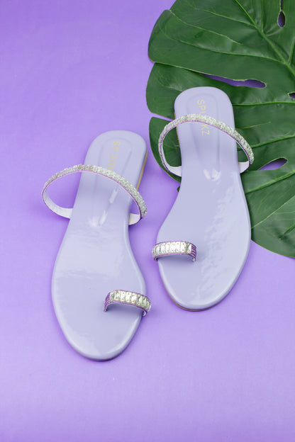 Spunkz Lilac Sparkling Crystal Chain Embellished Formal Thong Sandals - Spunkz