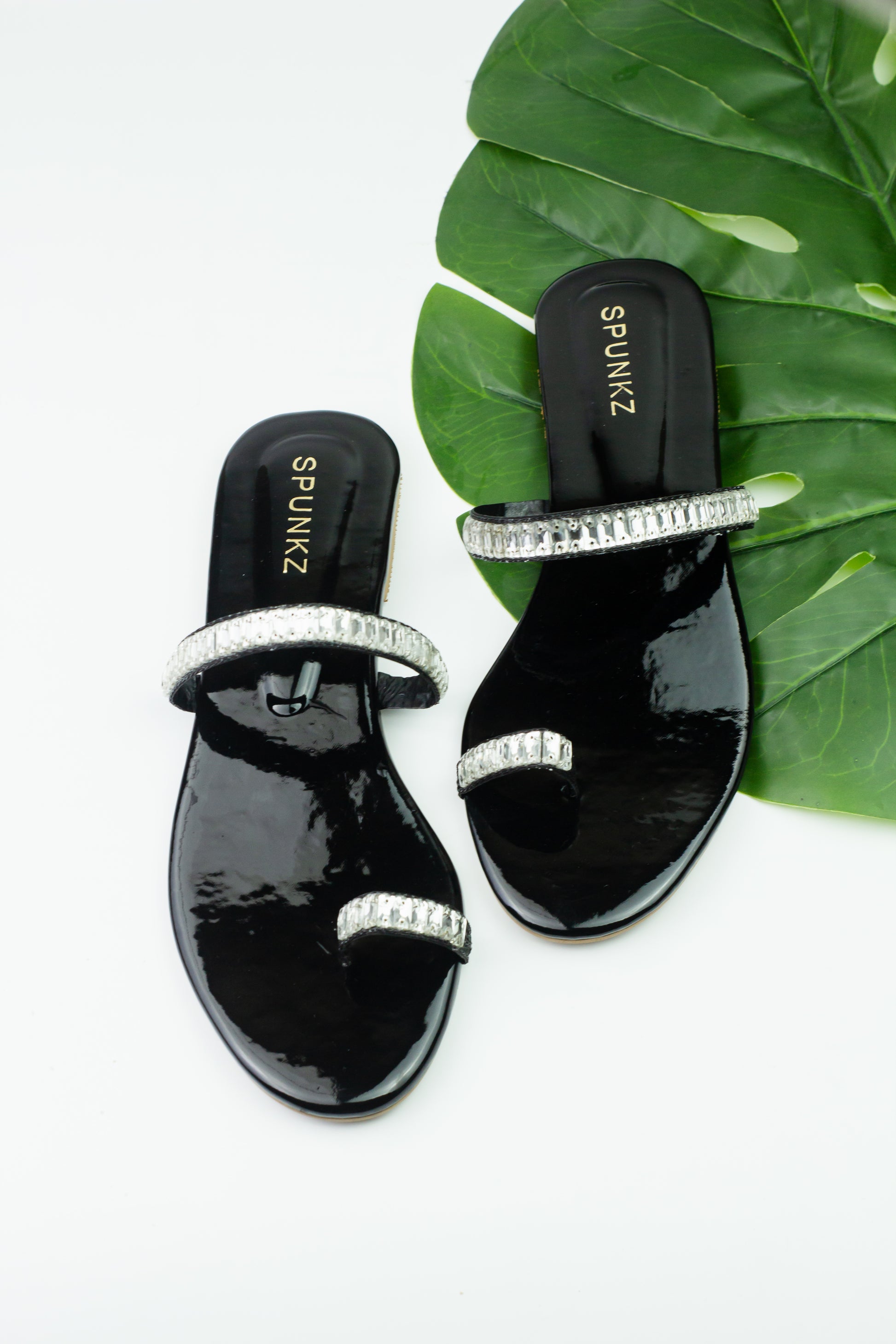 Spunkz Chunky Crystal Strap Black Sandal - Spunkz