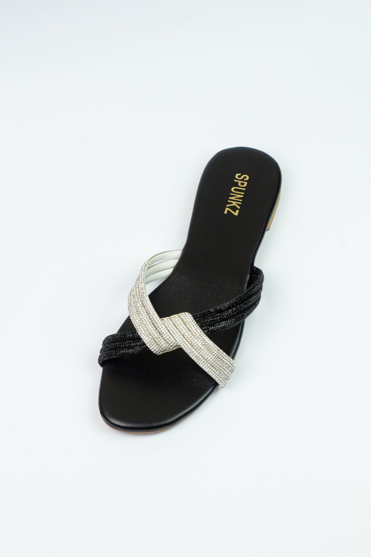 Spunkz Silver and Black Diamante Knot Strappy Flats Slides - Spunkz