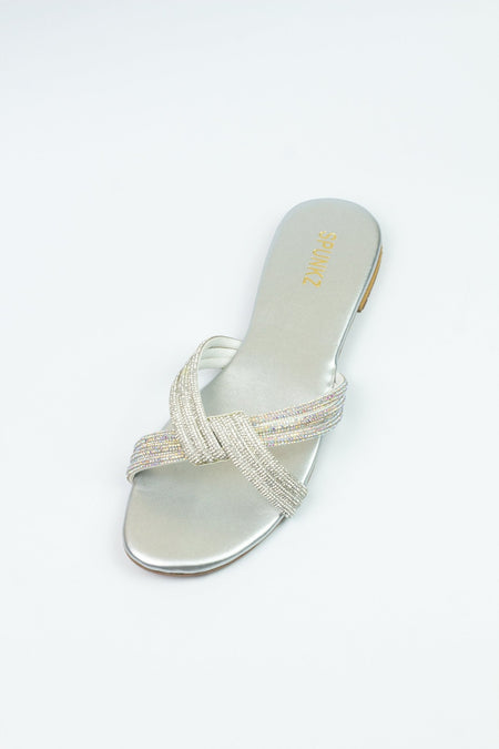 Strappy Knot Silver Flats - Spunkz