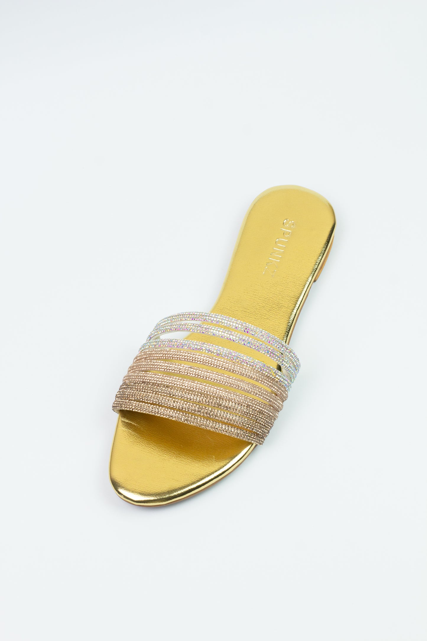 Spunkz Golden Diamante Embellished Shiny Mash Flat Slippers - Spunkz