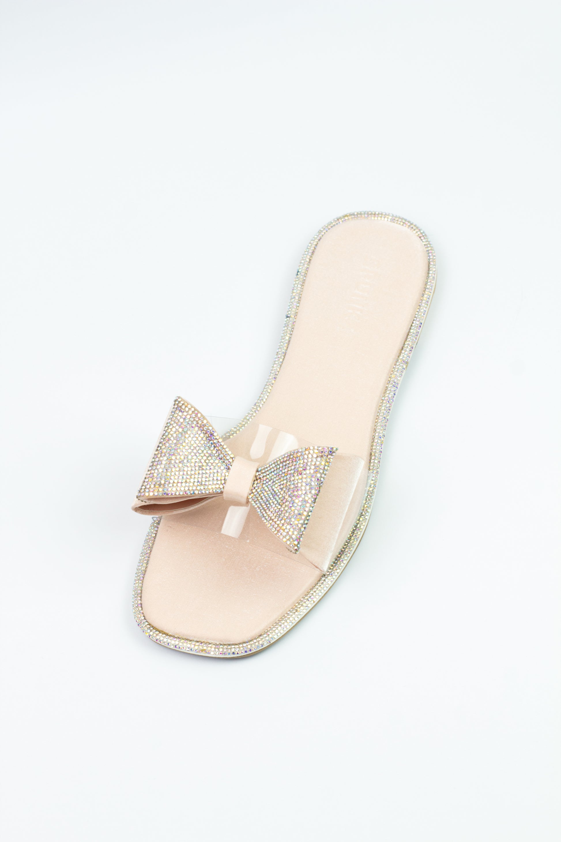 Spunkz Sweet Pink Crystal Diamanté Bow Flats Slip on Sandals - Spunkz