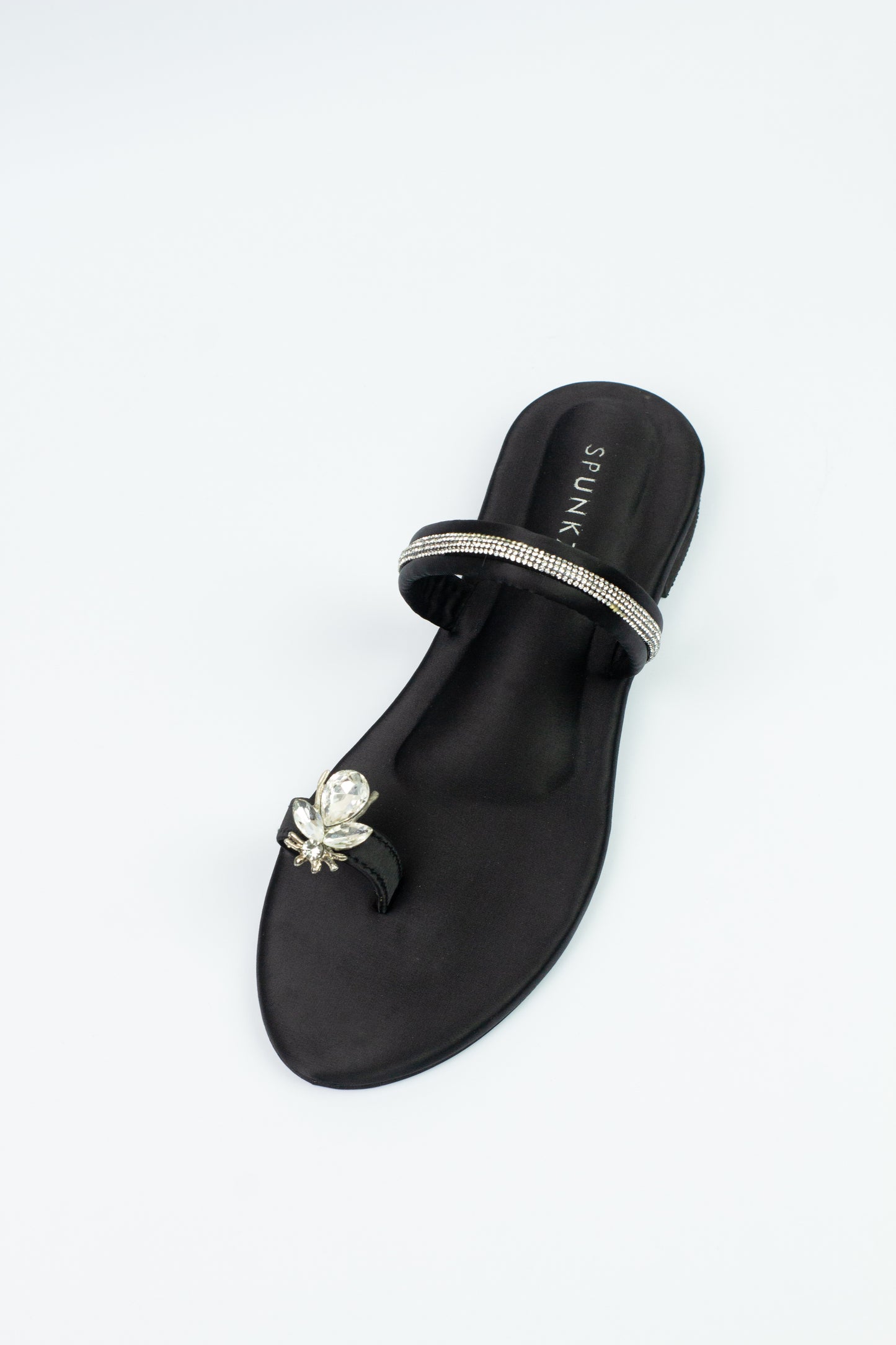 Spunkz Metallic Black Rhinestone Strap Bee Flats - Spunkz