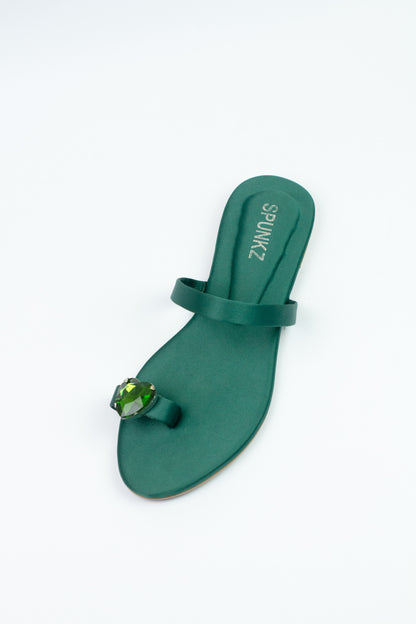 Spunkz Emerald Green Heart Shape Diamond Toe Ring Flats - Spunkz