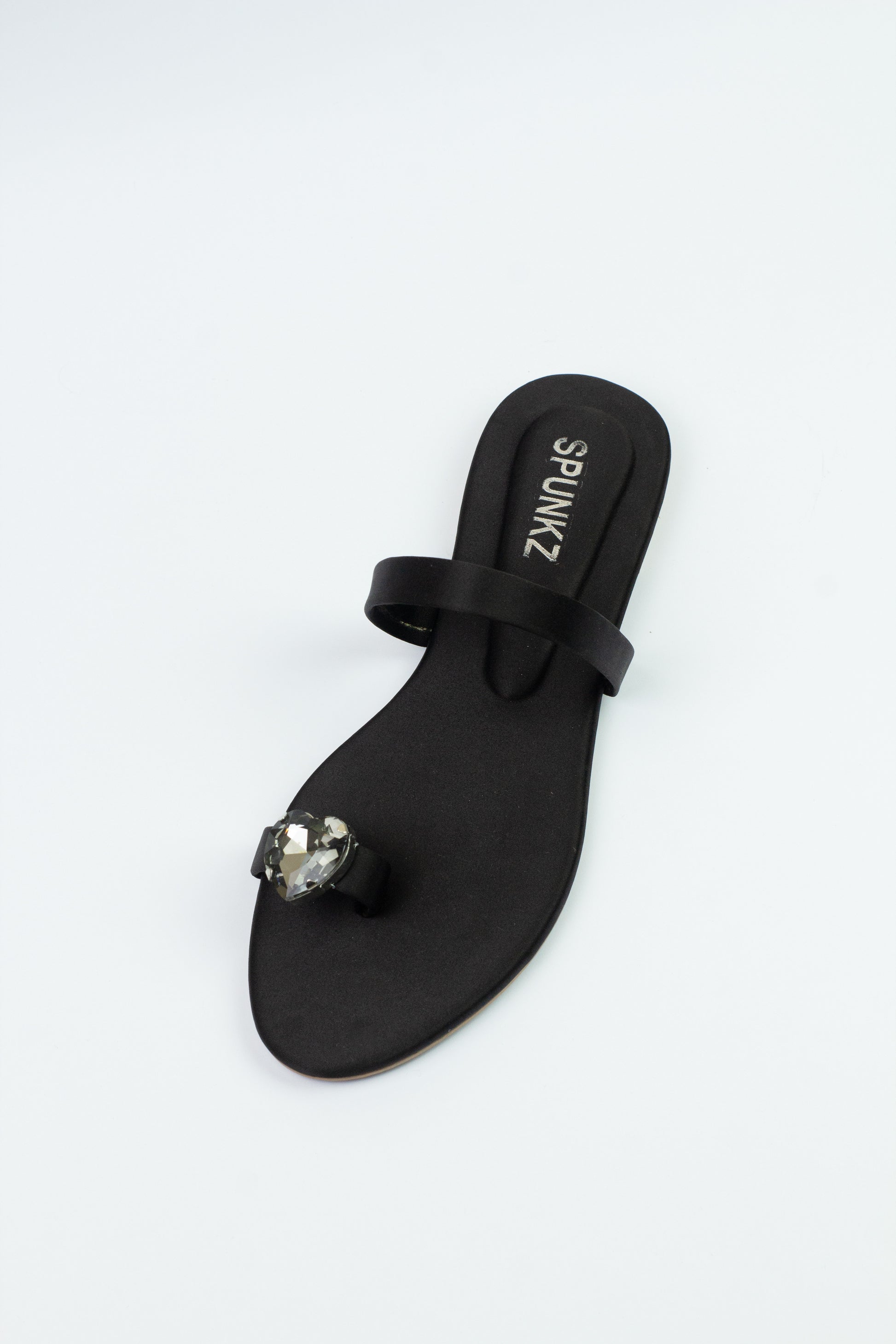 Spunkz Black Heart Ring Toe Flats - Black Diamond Toe Ring Slip-On Slides - Spunkz