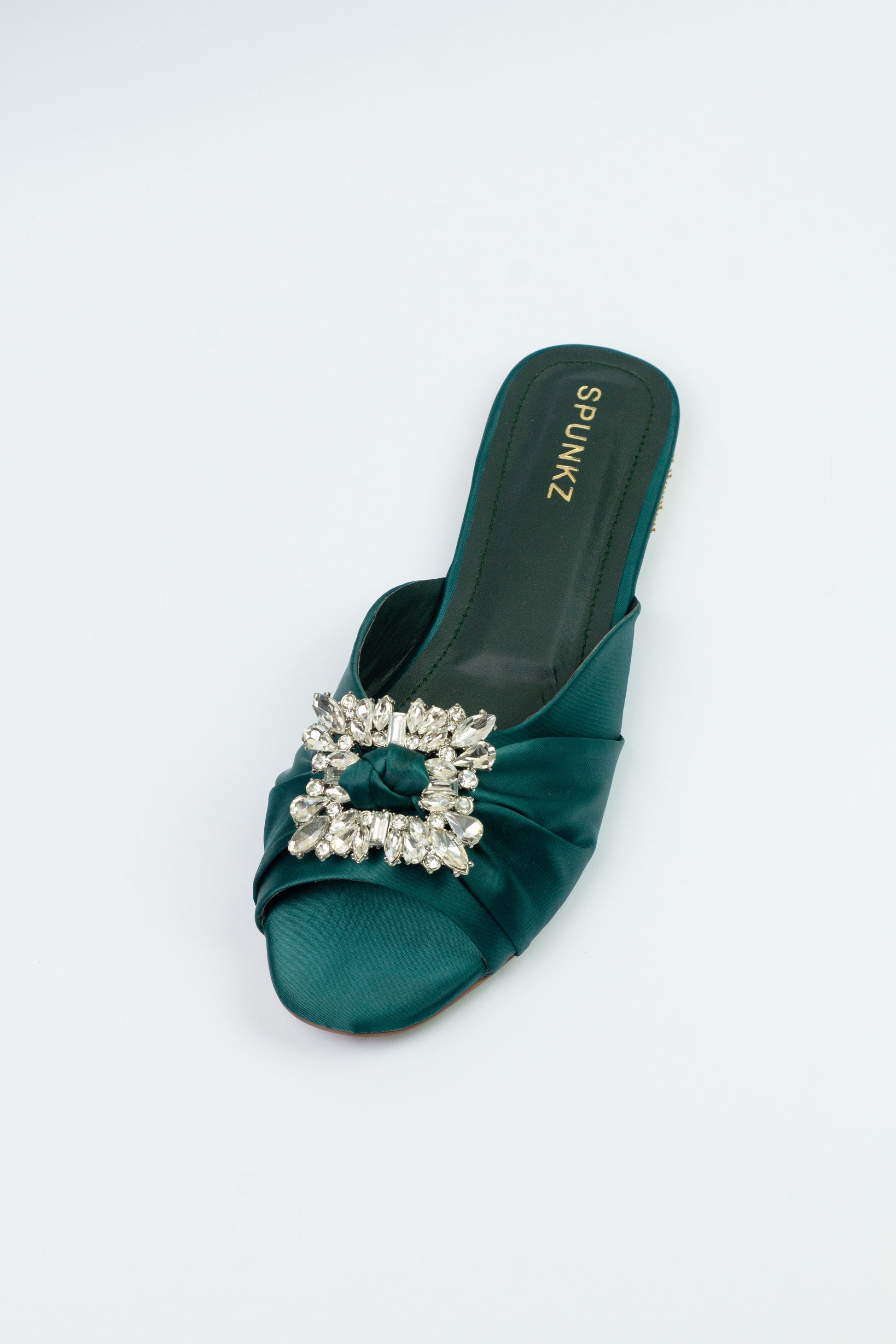 Spunkz Crystal Embellished Rhinestone Brooch Peep Toe Flats - Spunkz