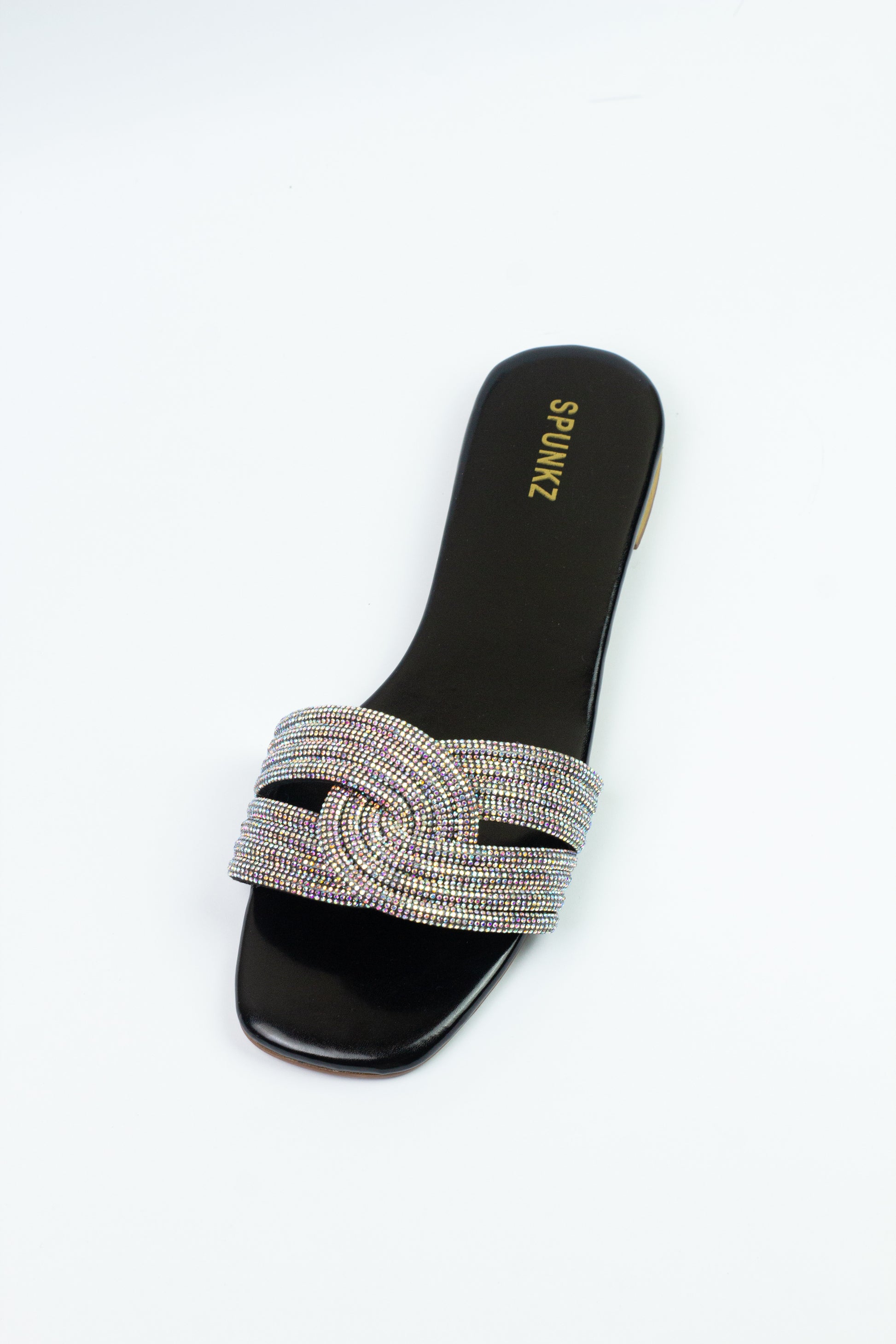 Spunkz Crystal Embellished Diamanté Knotted Straps Slides - Spunkz