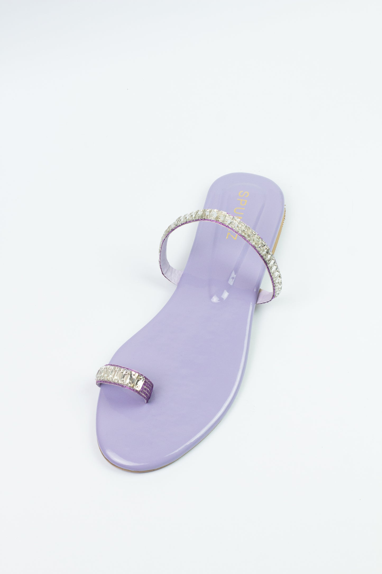 Spunkz Lilac Sparkling Crystal Chain Embellished Formal Thong Sandals - Spunkz