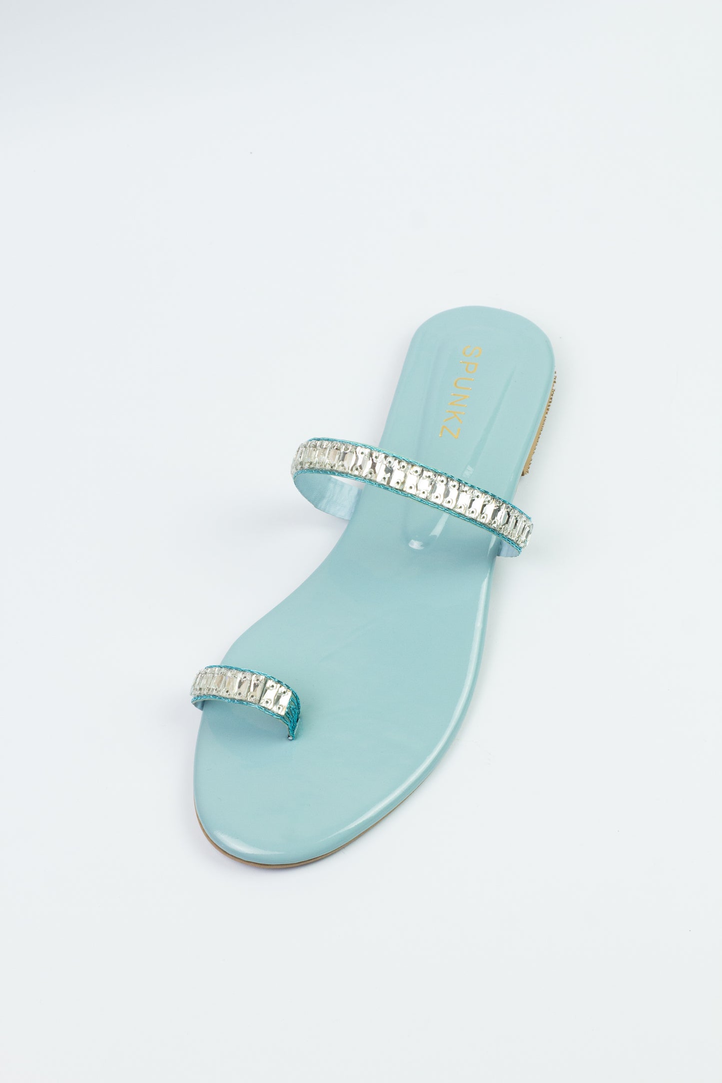 Spunkz Turquoise Blue Strap Diamanté Slides - Spunkz