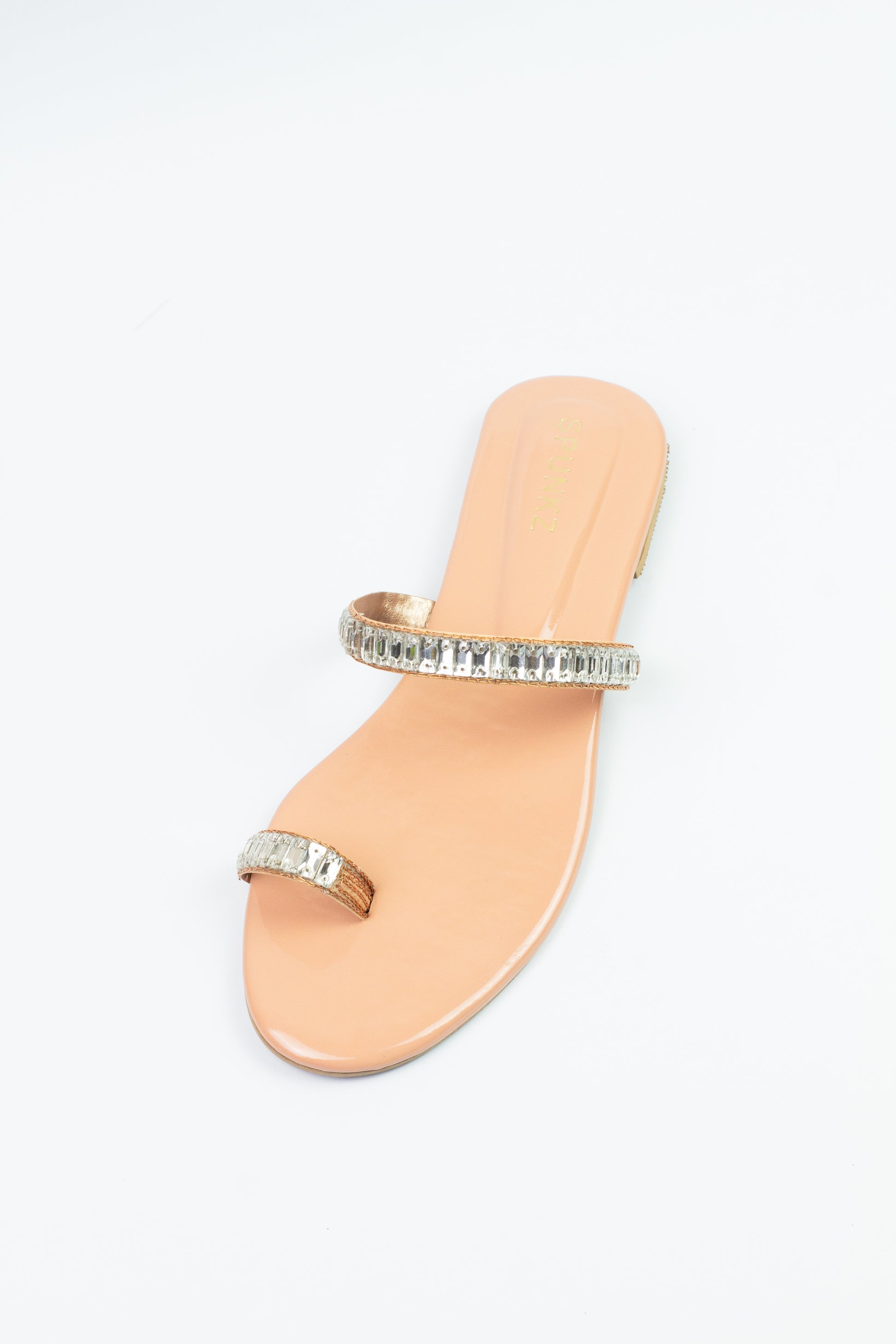 Spunkz Peach Sparkling Crystal Chain Strap Embellished Sandals - Spunkz