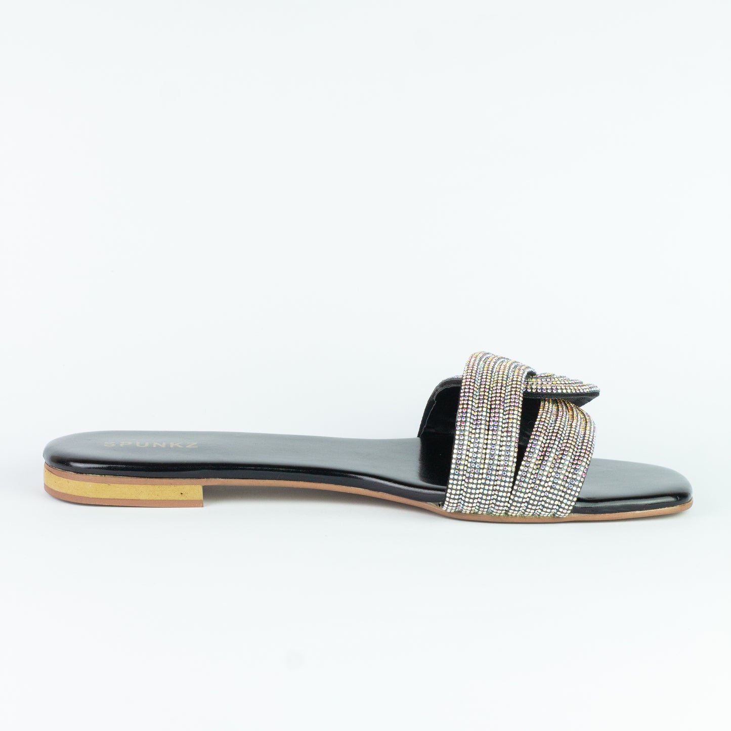 Spunkz Crystal Embellished Diamanté Knotted Straps Slides - Spunkz