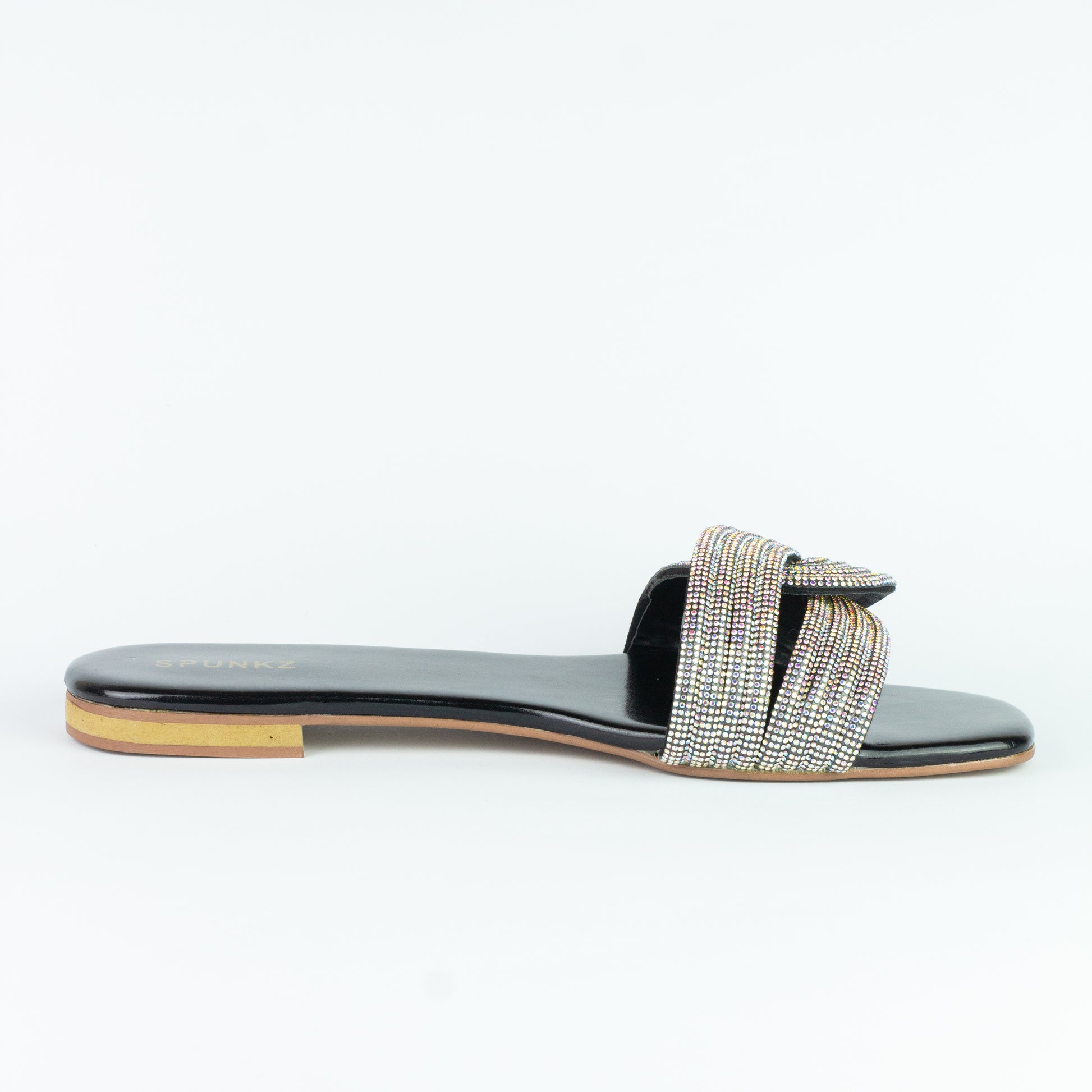 Spunkz Crystal Embellished Diamanté Knotted Straps Slides - Spunkz