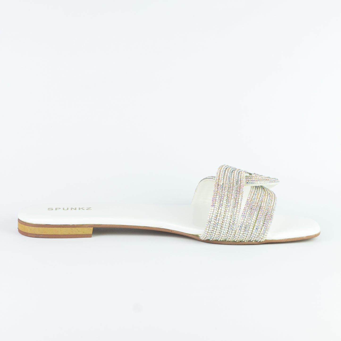 Spunkz White Diamanté Knotted Rhinestone Slide Sandals - Spunkz