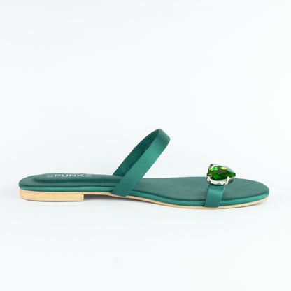 Spunkz Emerald Green Heart Shape Diamond Toe Ring Flats - Spunkz