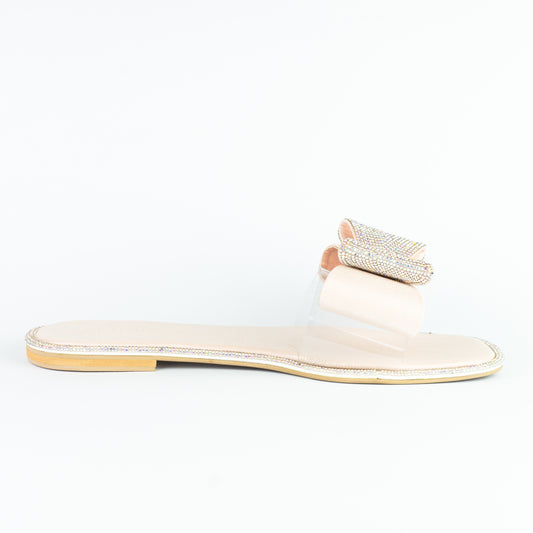 Spunkz Sweet Pink Crystal Diamanté Bow Flats Slip on Sandals - Spunkz