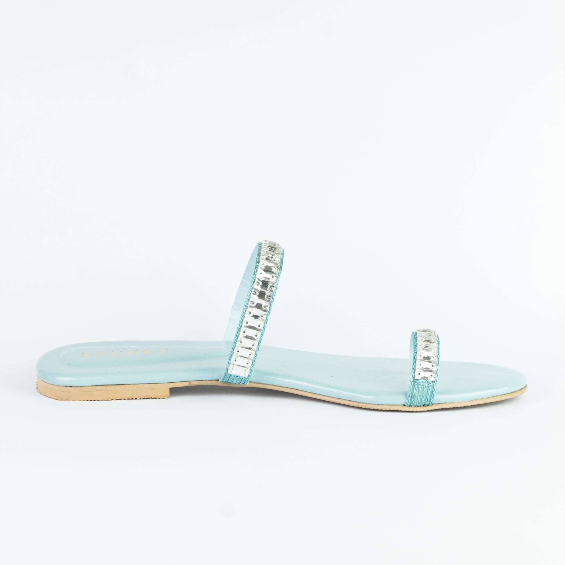 Spunkz Turquoise Blue Strap Diamanté Slides - Spunkz