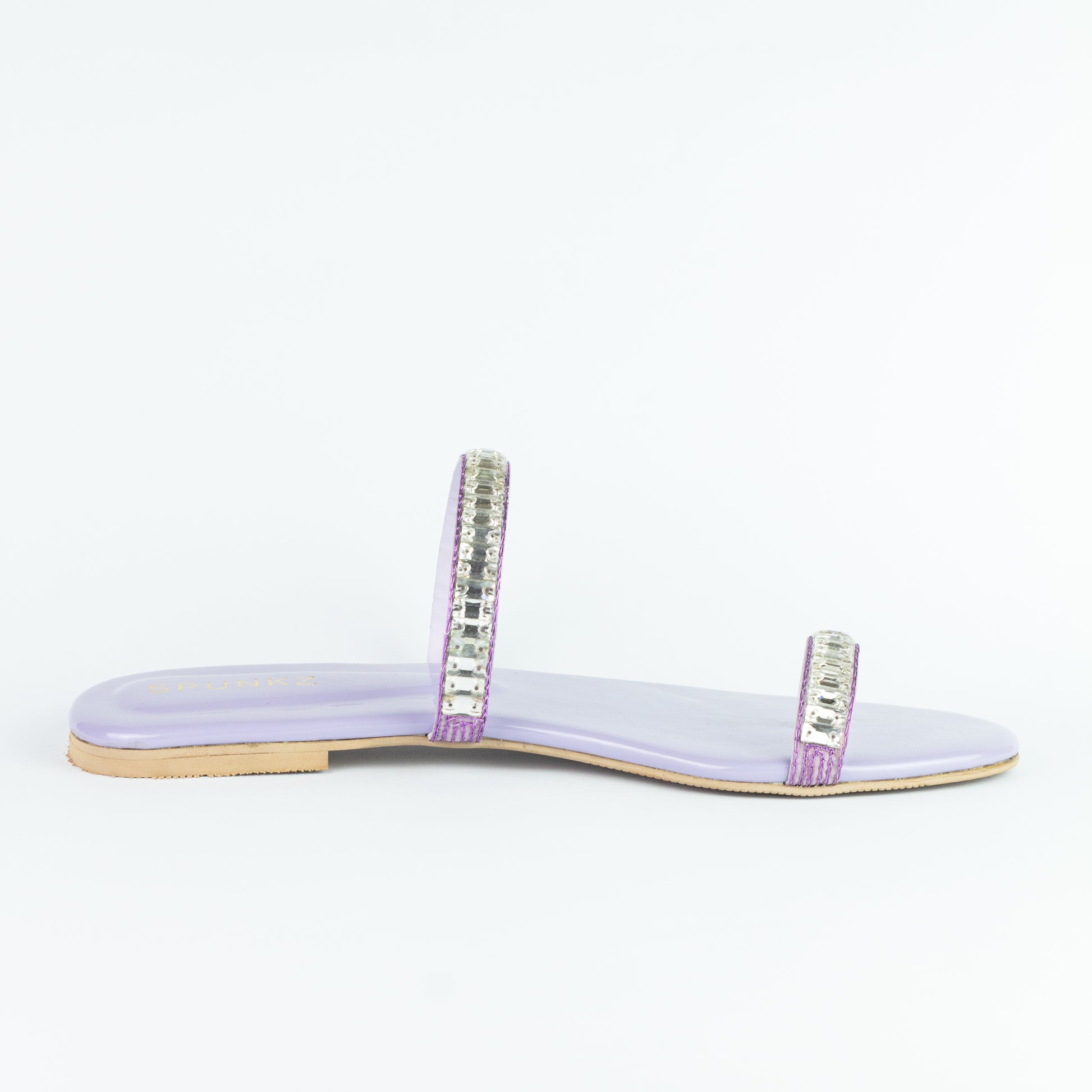 Spunkz Lilac Sparkling Crystal Chain Embellished Formal Thong Sandals - Spunkz