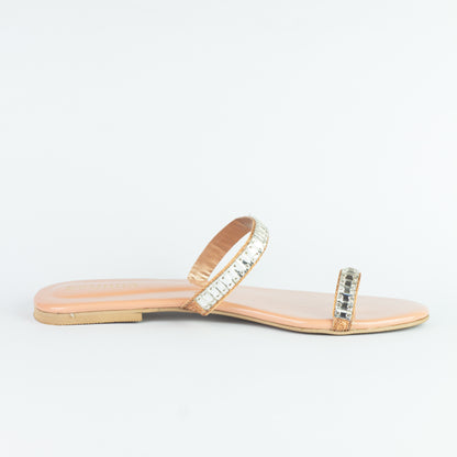 Spunkz Peach Sparkling Crystal Chain Strap Embellished Sandals - Spunkz