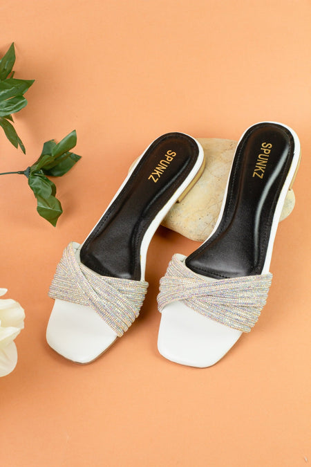 Cross Mash White Slippers for Girls - Spunkz