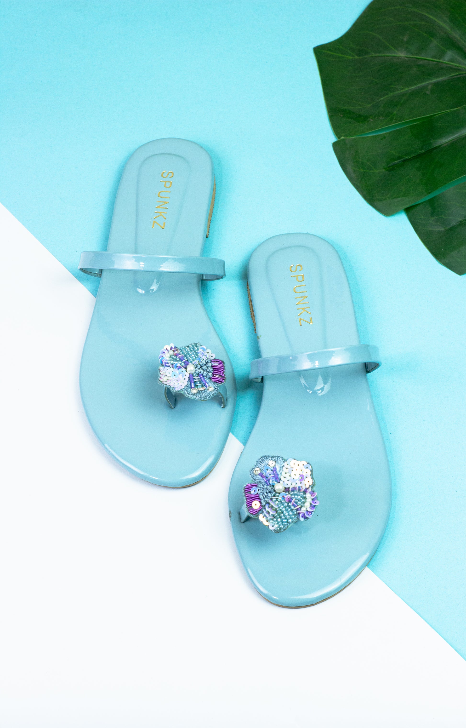 Spunkz Blue beads Sequins Embellished Flip Flops - Spunkz