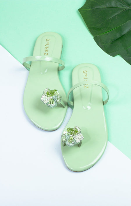 Floral Green Slippers (11014) - Spunkz