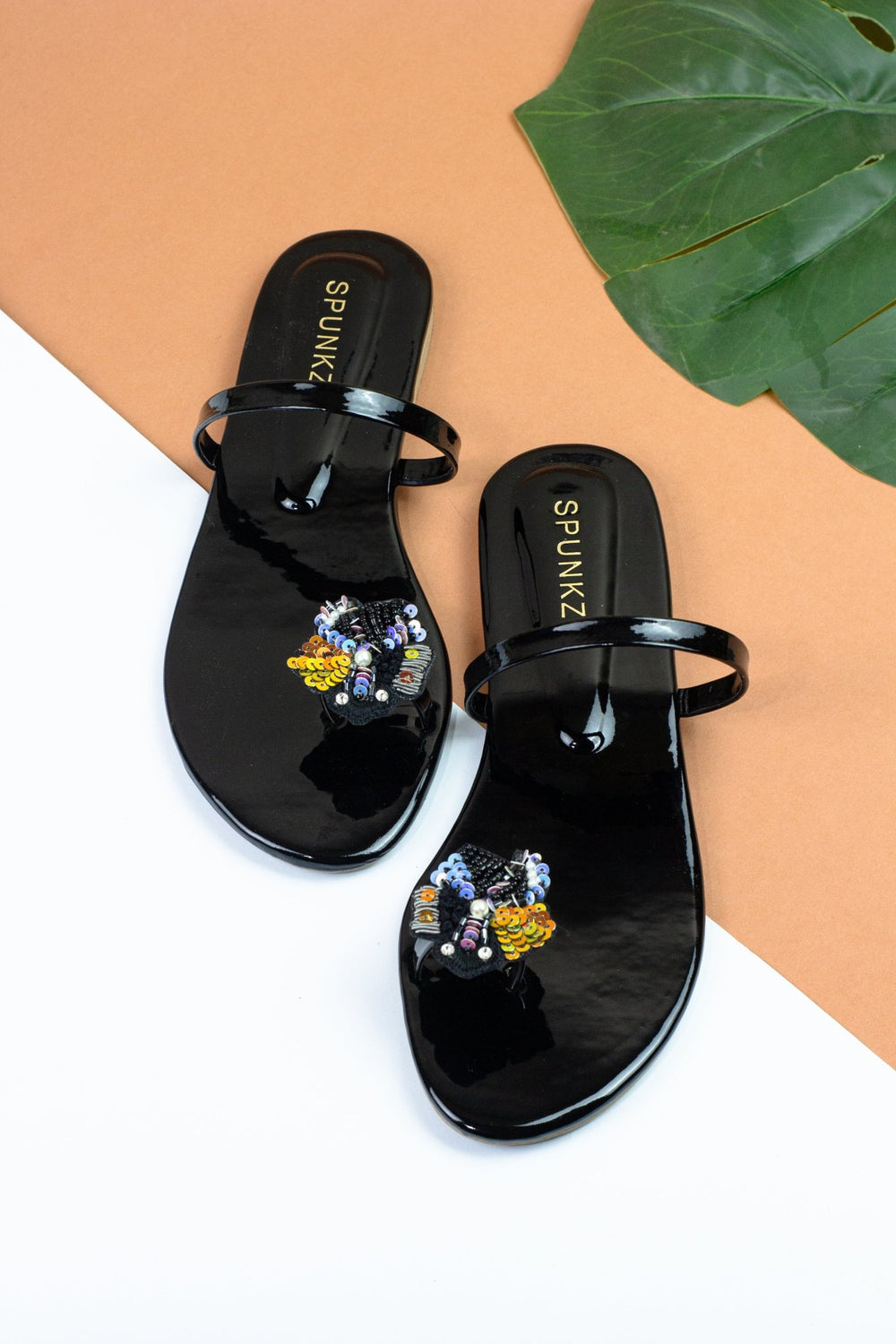 Floral Black Slippers (11014) - Spunkz