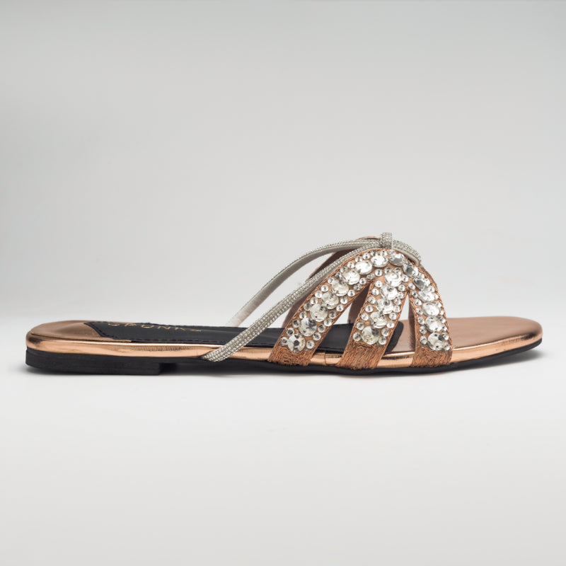 Natasha Strappy Rhinestones Slide Flats - Spunkz