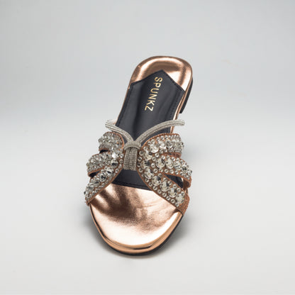 Natasha Strappy Rhinestones Slide Flats - Spunkz