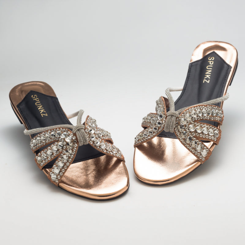 Natasha Strappy Rhinestones Slide Flats - Spunkz