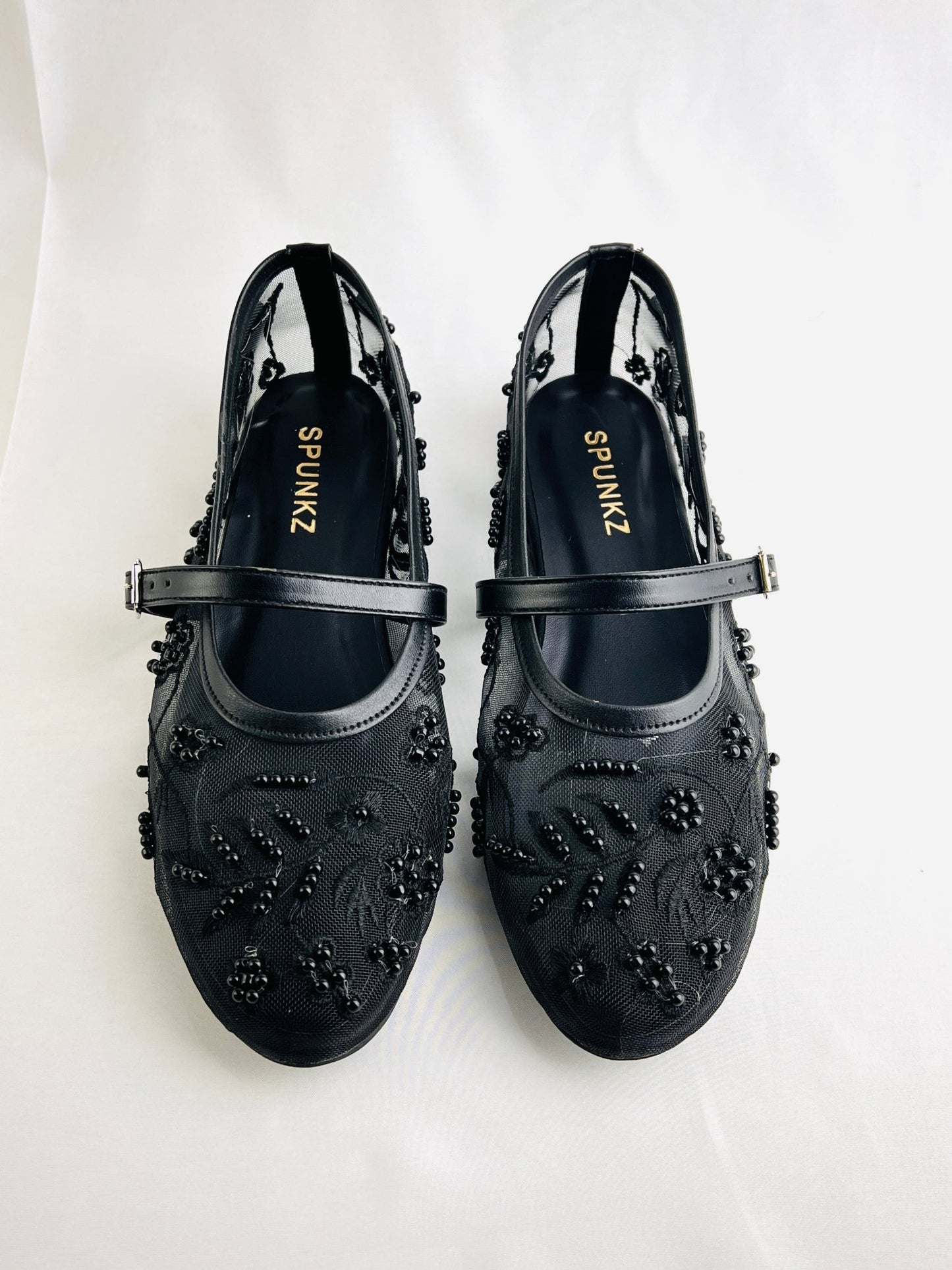Black Beads Embroidery Ballet Flats - Spunkz