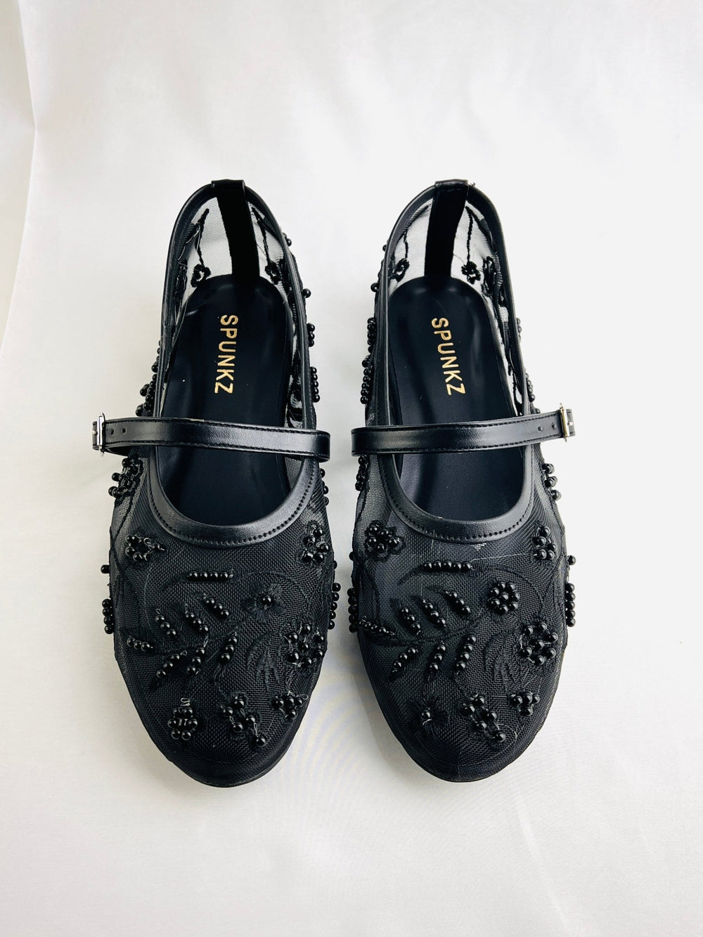 Black Beads Embroidery Ballet Flats - Spunkz
