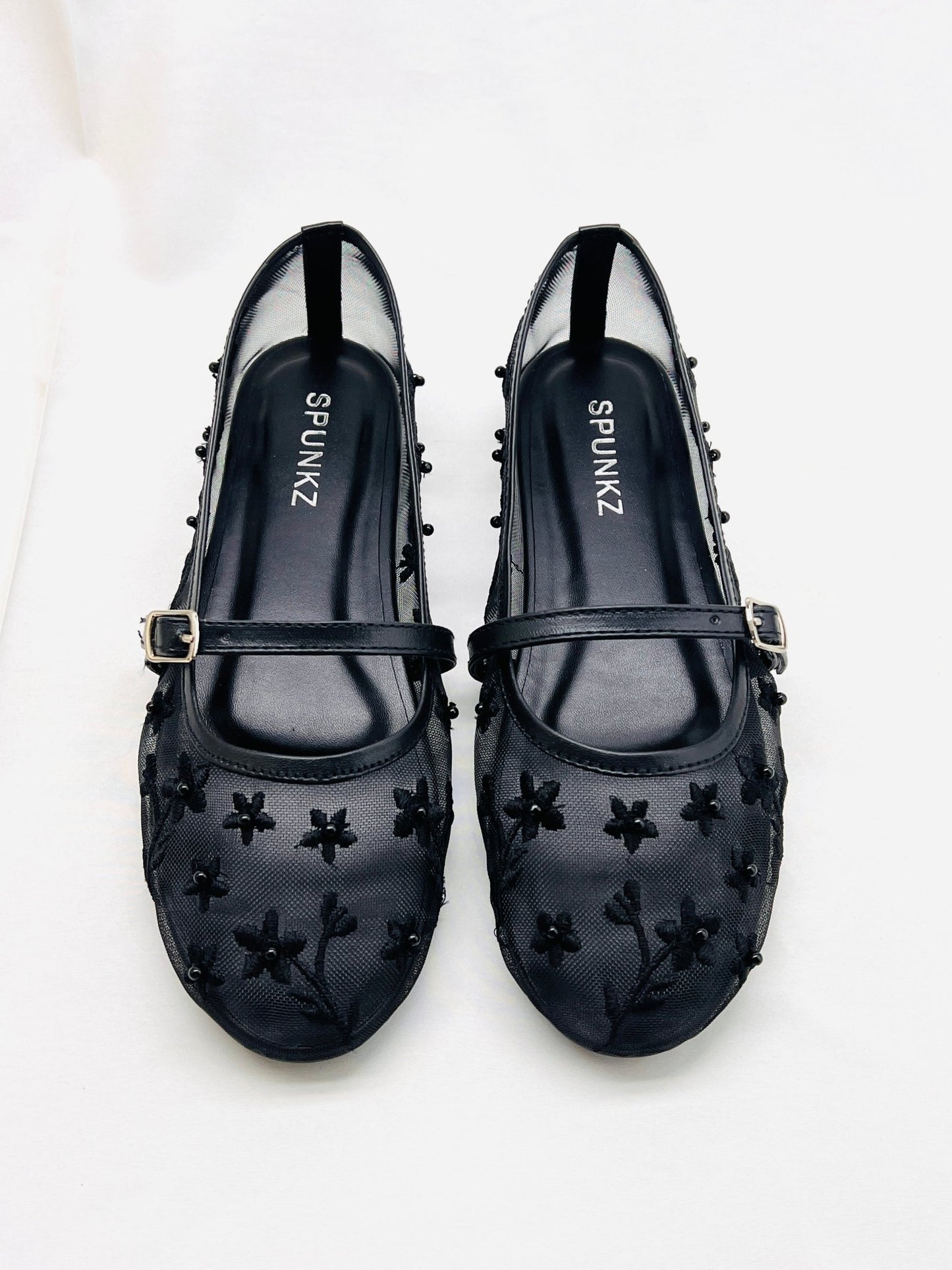 Black Mesh Floral Ballet Flats - Spunkz