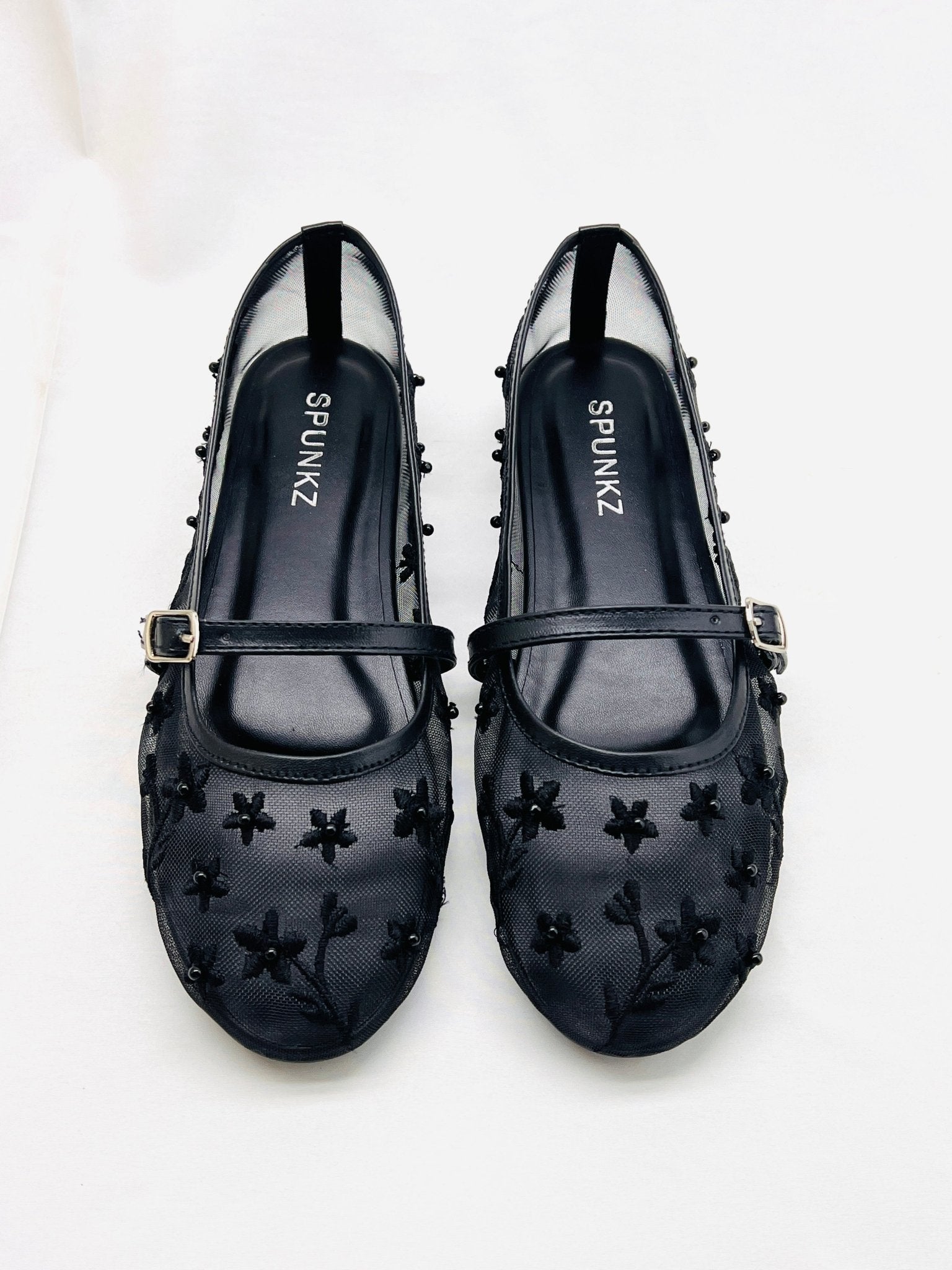 Black Mesh Floral Ballet Flats - Spunkz