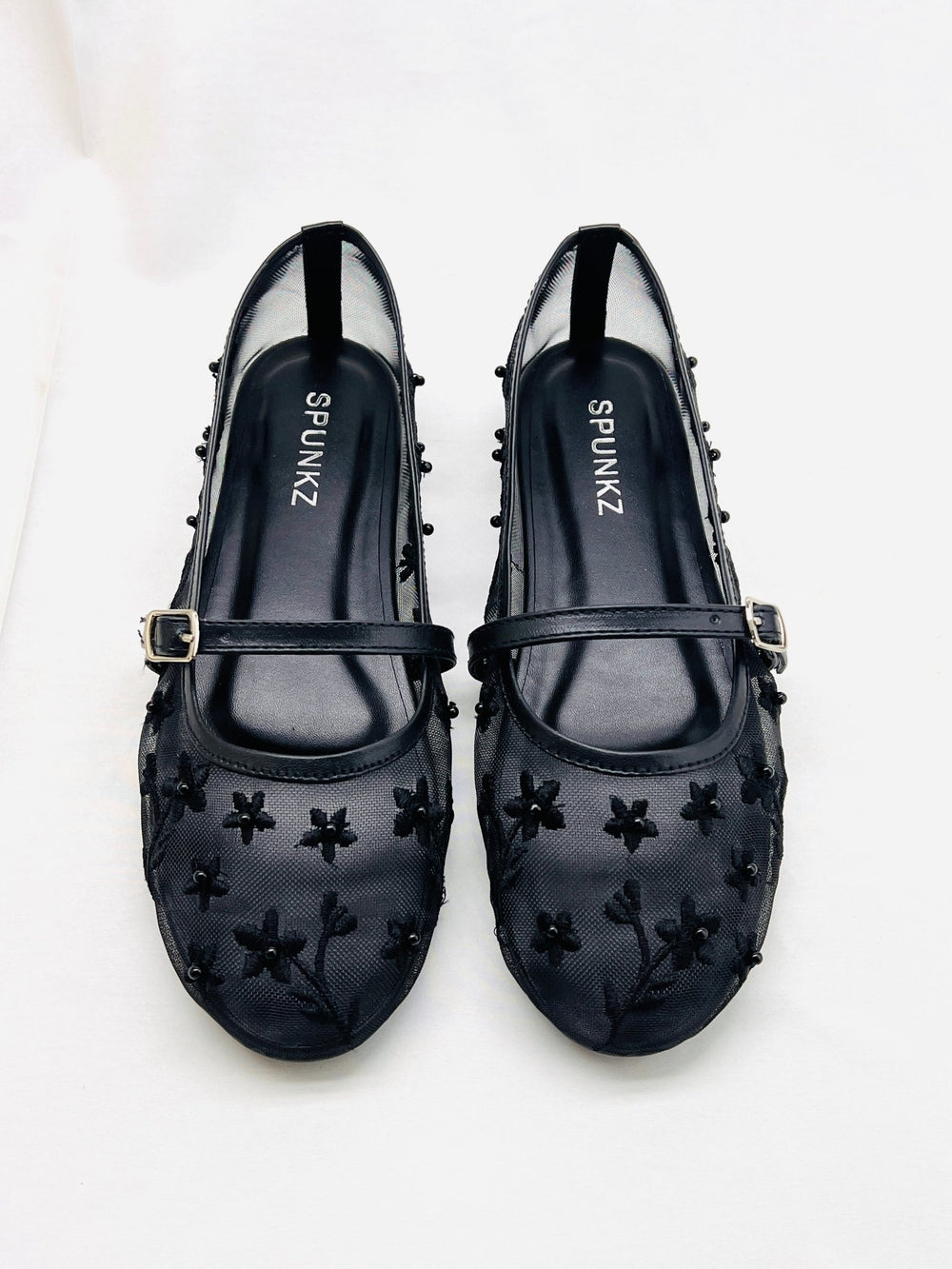 Black Mesh Floral Ballet Flats - Spunkz