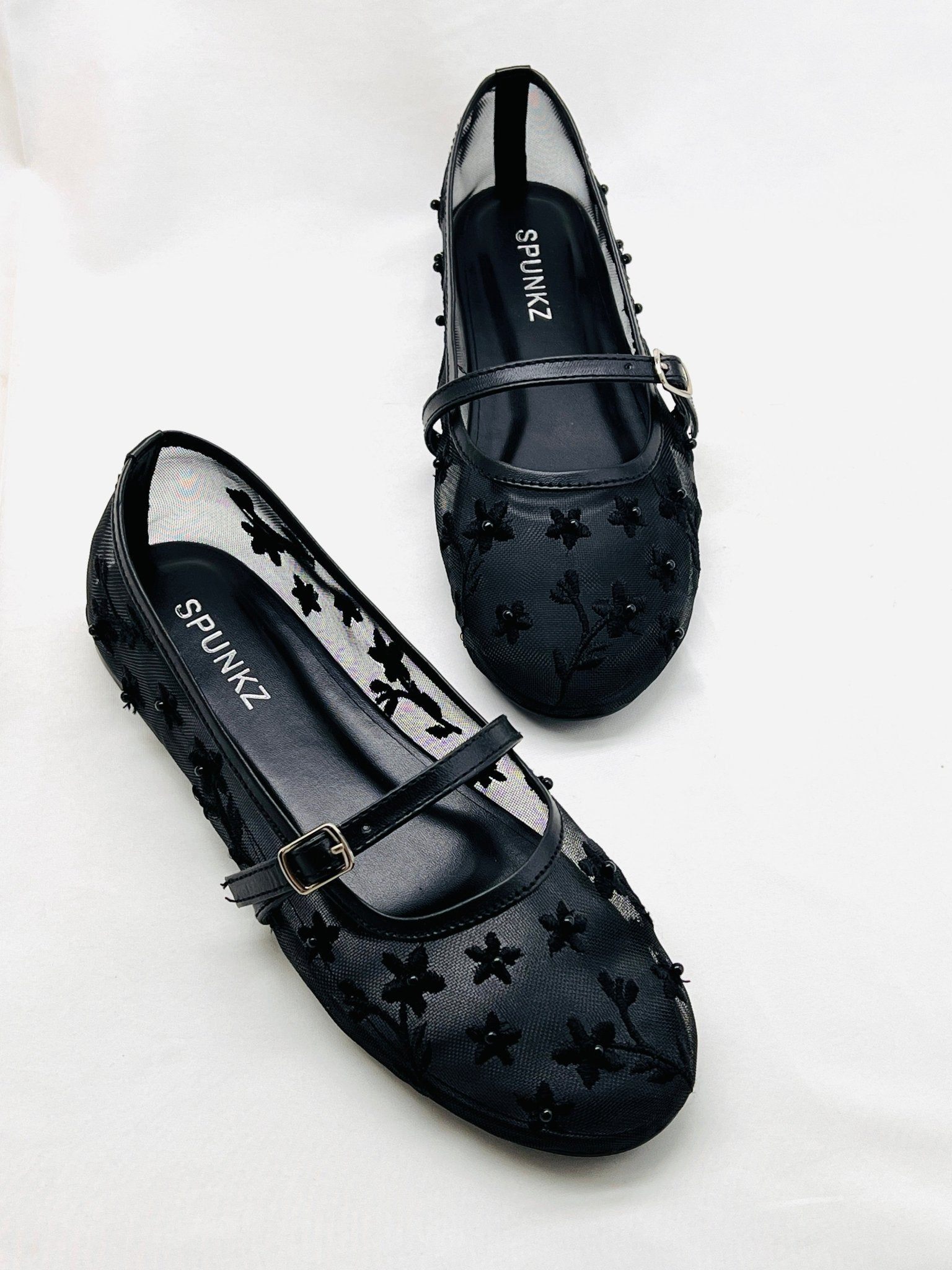 Black Mesh Floral Ballet Flats - Spunkz