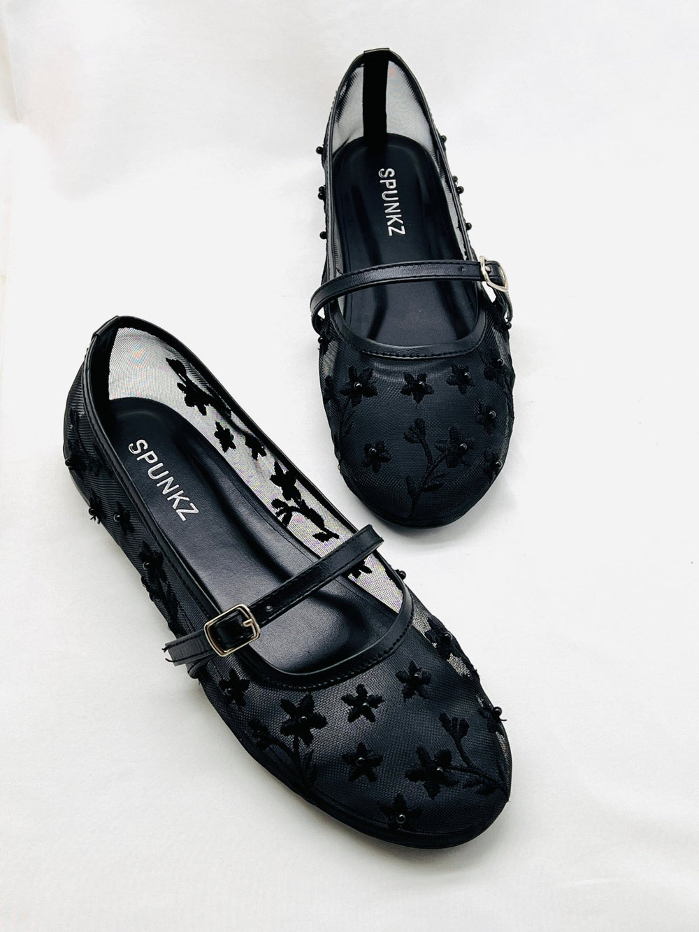 Black Mesh Floral Ballet Flats - Spunkz