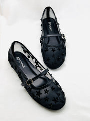 Black Mesh Floral Ballet Flats - Spunkz