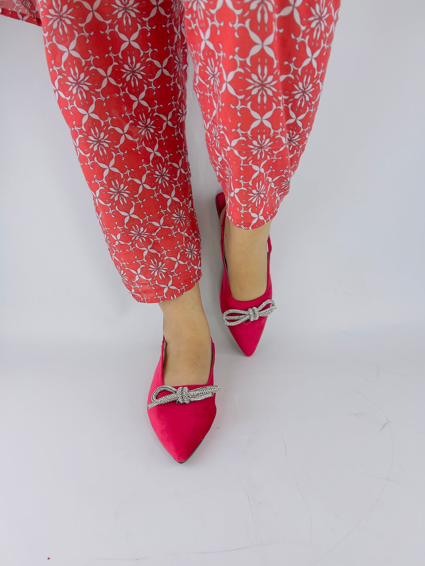 Cherry Pink Gem-Embellished Bow-Tie Slingback Flats