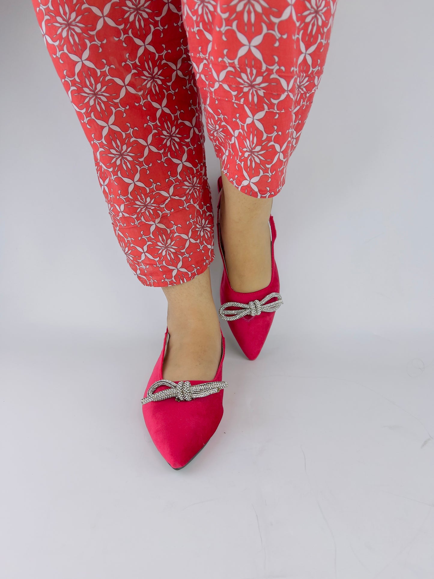 Cherry Pink Gem-Embellished Bow-Tie Slingback Flats