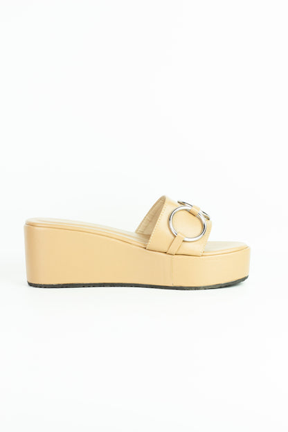 Spunkz Nude Wedges with Round Metal Chain