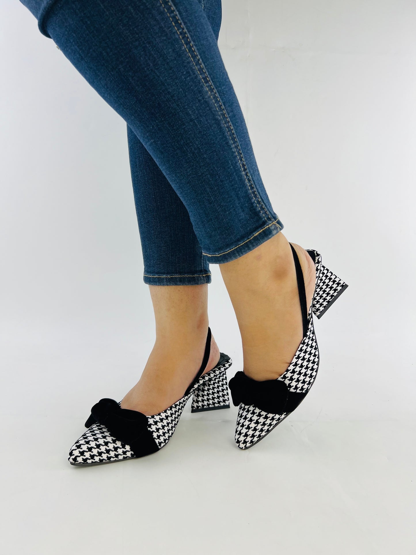 Spunkz Checkered Bow Knot Slingback Heels