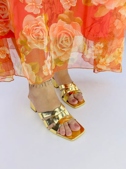 Spunkz Gold Snake Block Heel Sandals