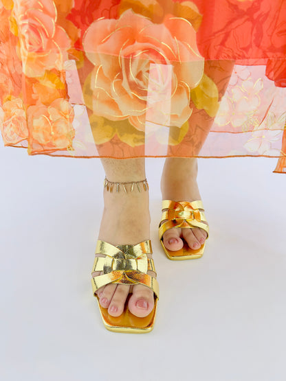 Spunkz Gold Snake Block Heel Sandals