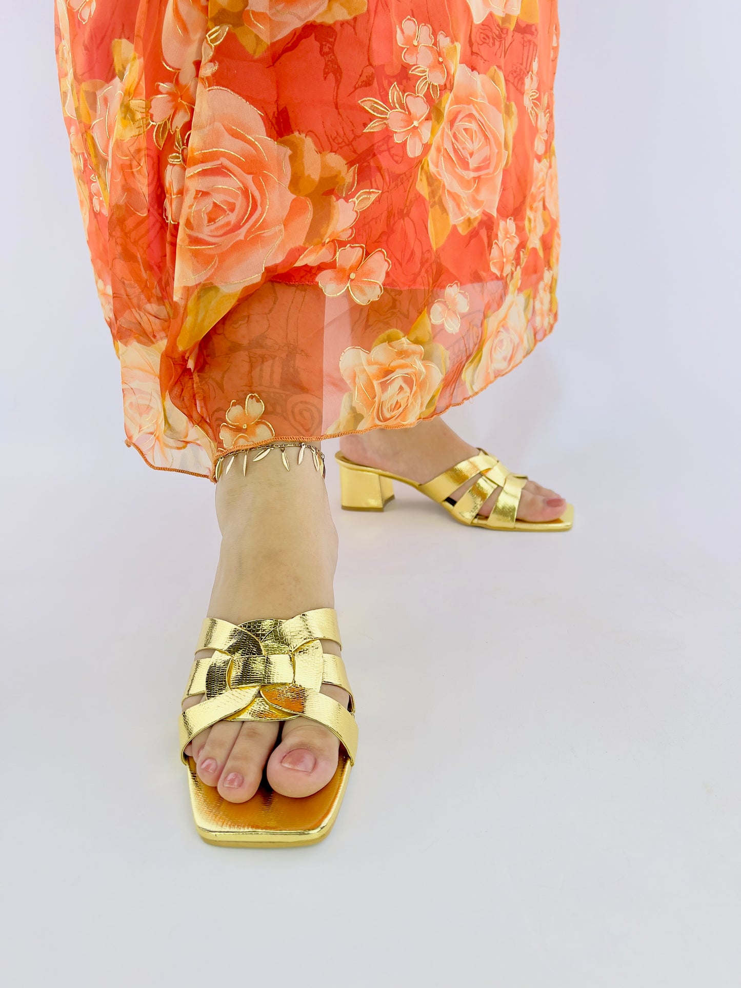 Spunkz Gold Snake Block Heel Sandals